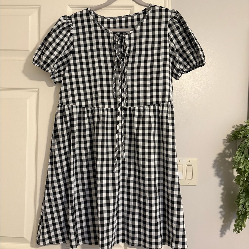 Classic Black and White Checkered Kids Dress